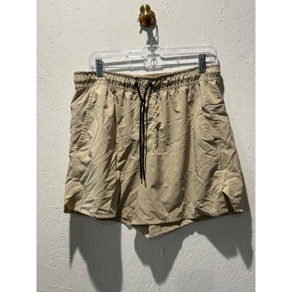 Nike Dri-FIT Mens Khaki Tan Athletic Training Shorts Large Drawstring Swoosh
